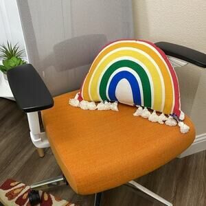 Pillow rainbow print with tassels 12x18 100% cotton cover poly fill